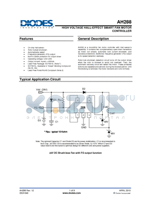 AH288_10 datasheet - HIGH VOLTAGE HALL-EFFECT SMART FAN MOTOR