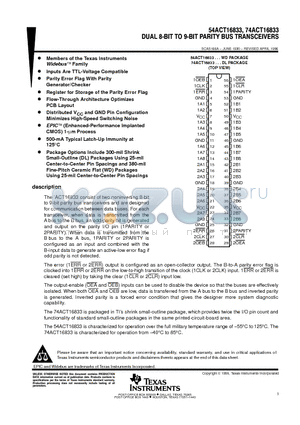 74ACT16833 datasheet - DUAL 8-BIT TO 9-BIT PARITY BUS TRANSCEIVERS