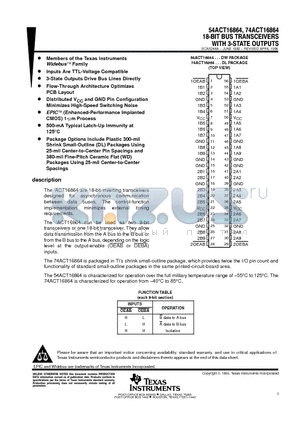 74ACT16864 datasheet - 18-BIT BUS TRANSCEIVERS WITH 3-STATE OUTPUTS