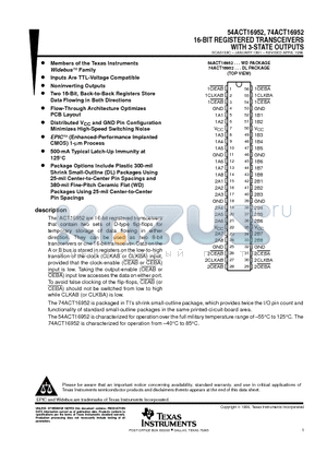 74ACT16952DLRG4 datasheet - 16-BIT REGISTERED TRANSCEIVERS WITH 3-STATE OUTPUTS