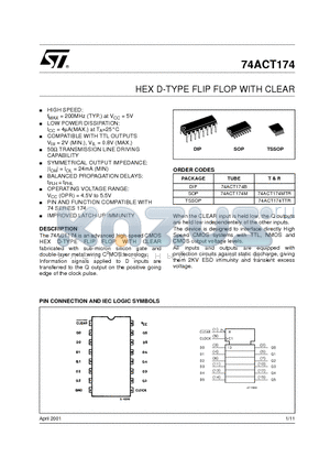 74ACT174B datasheet - HEX D-TYPE FLIP FLOP WITH CLEAR