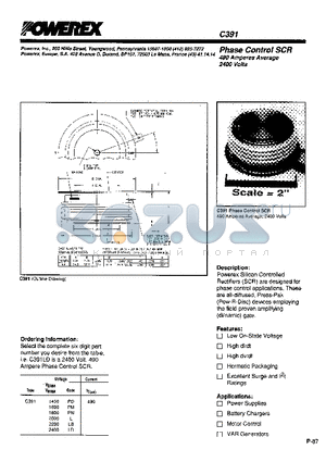 C391 datasheet - Phase Control SCR 490 Amperes Average 2400 Volts