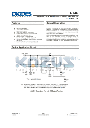 AH289_10 datasheet - HIGH VOLTAGE HALL-EFFECT SMART FAN MOTOR