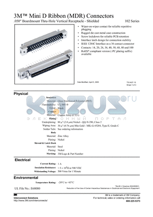 10280-6212VC datasheet - 3M Mini D Ribbon (MDR) Connectors