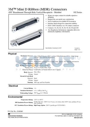 102A0-6202PC datasheet - 3M Mini D Ribbon (MDR) Connectors