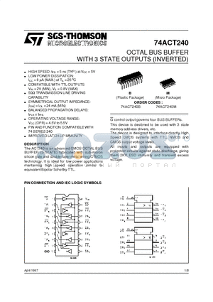74ACT240 datasheet - OCTAL BUS BUFFER WITH 3 STATE OUTPUTS INVERTED