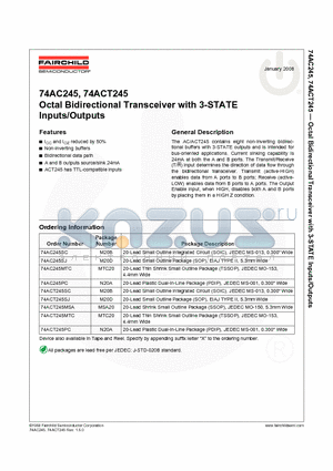 74ACT245_08 datasheet - 74AC245, 74ACT245 Octal Bidirectional Transceiver with 3-STATE Inputs/Outputs