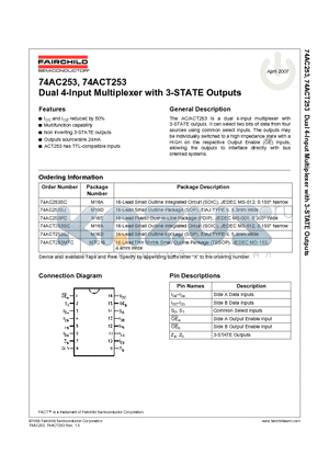 74ACT253 datasheet - Dual 4-Input Multiplexer with 3-STATE Outputs