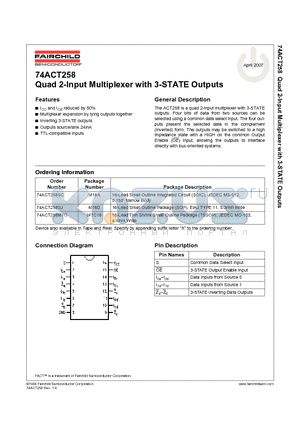 74ACT258SJ datasheet - Quad 2-Input Multiplexer with 3-STATE Outputs