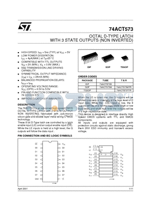 74ACT273B datasheet - OCTAL D-TYPE LATCH WITH 3 STATE OUTPUT NON INVERTING