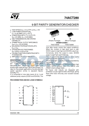 74ACT280 datasheet - 9 BIT PARITY GENERATOR/CHECKER