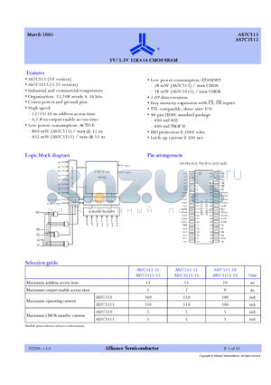 AS7C3513-15JC datasheet - 5V/3.3V 32Kx6 CMOS SRAM