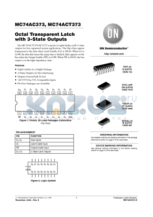 74ACT373 datasheet - Octal Transparent Latch with 3−State Outputs