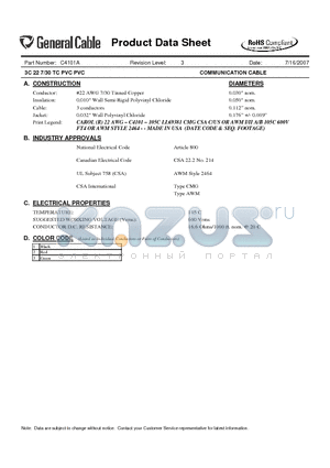 C4101A datasheet - 3C 22 7/30 TC PVC PVC COMMUNICATION CABLE