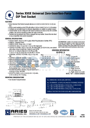 28-3551-16 datasheet - Universal Zero-Insertion-Force DIP Test Socket