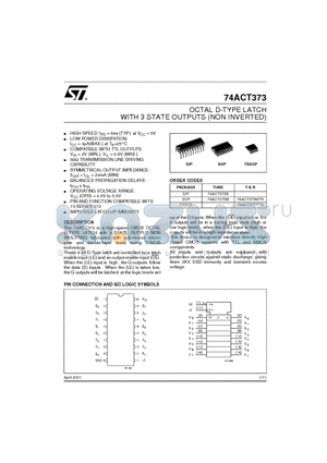 74ACT373TTR datasheet - OCTAL D-TYPE LATCH WITH 3 STATE OUTPUTS (NON INVERTED)