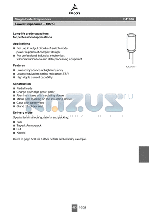 B41886A5108M00 datasheet - Single-Ended Capacitors Lowest Impedance