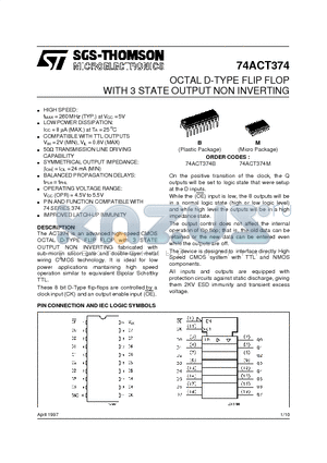 74ACT374B datasheet - OCTAL D-TYPE FLIP FLOP WITH 3 STATE OUTPUT NON INVERTING