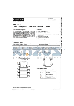 74ACT533MTC datasheet - Octal Transparent Latch with 3-STATE Outputs