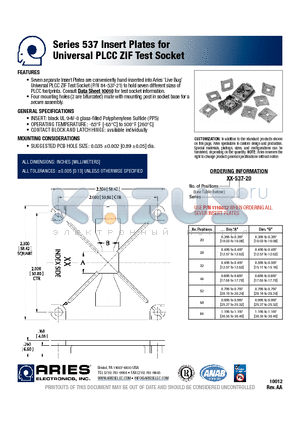 28-537-20 datasheet - Insert Plates for Universal PLCC ZIF Test Socket