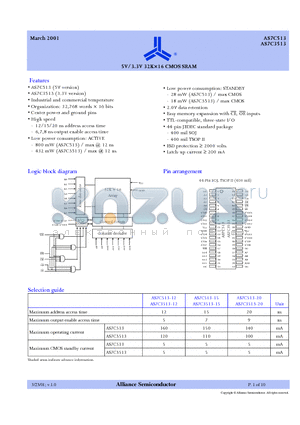 AS7C513-12 datasheet - 5V/3.3V 32Kx6 CMOS SRAM