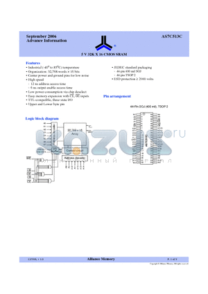 AS7C513C datasheet - 5 V 32K X 16 CMOS SRAM