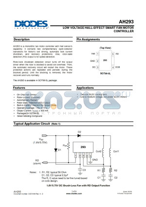 AH293_10 datasheet - LOW VOLTAGE HALL-EFFECT SMART FAN MOTOR