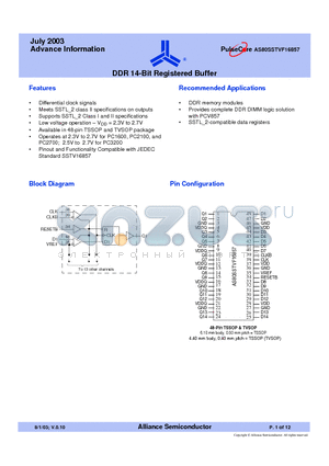 AS80SSTVF16857 datasheet - DDR 14-Bit Registered Buffer