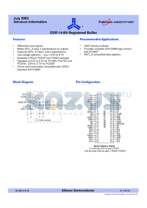AS80SSTVF16857-48VT datasheet - DDR 14-Bit Registered Buffer