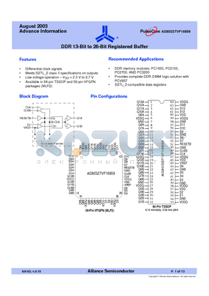 AS80SSTVF16859 datasheet - DDR 13-Bit to 26-Bit Registered Buffer