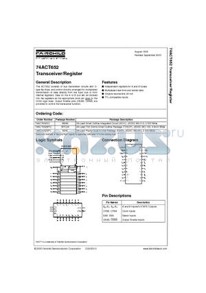 74ACT652MTC datasheet - Transceiver/Register