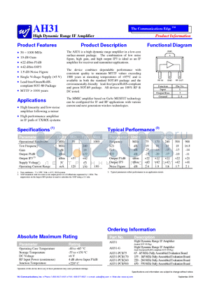 AH31 datasheet - High Dynamic Range IF Amplifier