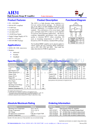 AH31 datasheet - High Dynamic Range IF Amplifier