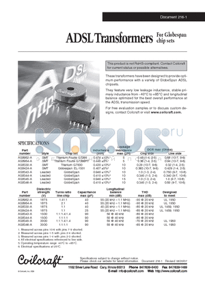 AS8344-A datasheet - ADSL Transformers