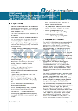 AS8267 datasheet - Single-Phase 2-Current Energy Measurement Integrated Circuits with Microcontroller, RTC, Programmable Multi-Purpose I/Os