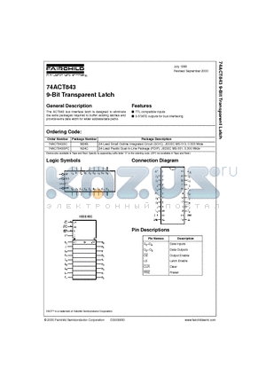 74ACT843 datasheet - 9-Bit Transparent Latch