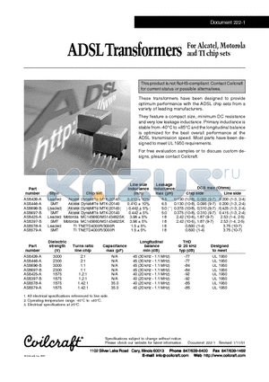 AS8425-A datasheet - ADSL Transformers