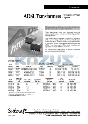 AS8456-A datasheet - ADSL Transformers