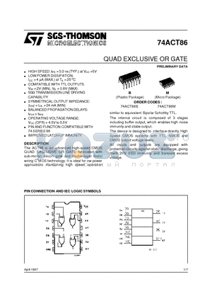 74ACT86M datasheet - QUAD EXCLUSIVE OR GATE