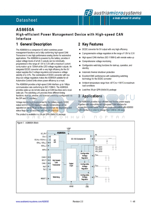 AS8650A-ZQFP-01 datasheet - High-efficient Power Management Device with High-speed CAN Interface