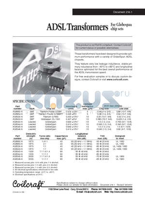 AS8952-A datasheet - ADSL Transformers