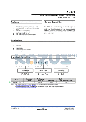 AH342 datasheet - ACTIVE HIGH/LOW COMPLEMENTARY OUTPUT