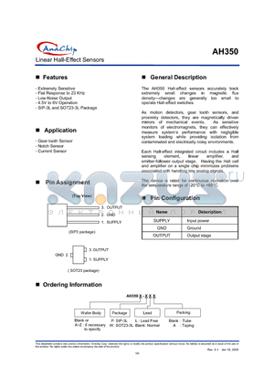 AH350 datasheet - Linear Hall-Effect Sensors