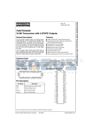 74ACTQ16245MTD datasheet - 16-Bit Transceiver with 3-STATE Outputs