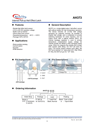 AH373-PL datasheet - Internal Pull-up Hall Effect Latch