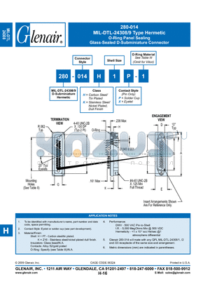 280-014K2P-2 datasheet - O-Ring Panel Sealing Glass-Sealed D-Subminiature Connector