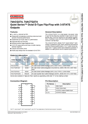 74ACTQ374 datasheet - Quiet Series Octal D-Type Flip-Flop with 3-STATE Outputs