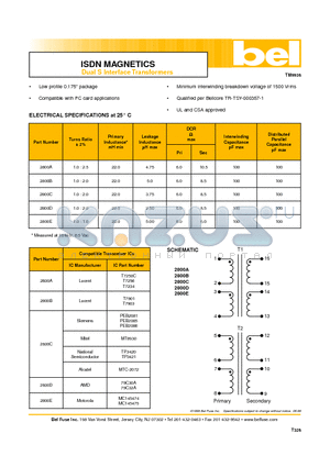 2800C datasheet - ISDN MAGNETICS Dual S Interface Transformers