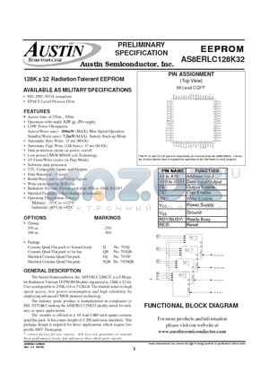 AS8ERLC128K32 datasheet - 128K x 32 Radiation Tolerant EEPROM AVAILABLE AS MILITARY SPECIFICATIONS