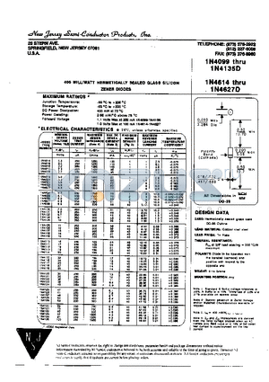 1N4627 datasheet - 400 MILLIWATT HERMETICALLY SEALED GLASS SILICON ZENER DIODES